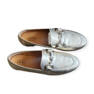 Gold Metallic Loafers Pointed Toe Flats Size 37